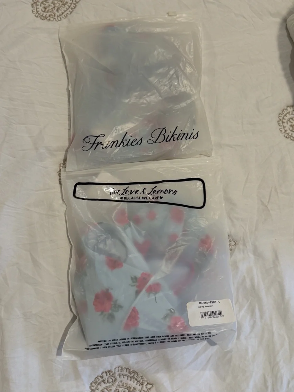 Frankie's Bikinis Baby Blue Rose Ruffle Bikini swim set size L NWT
